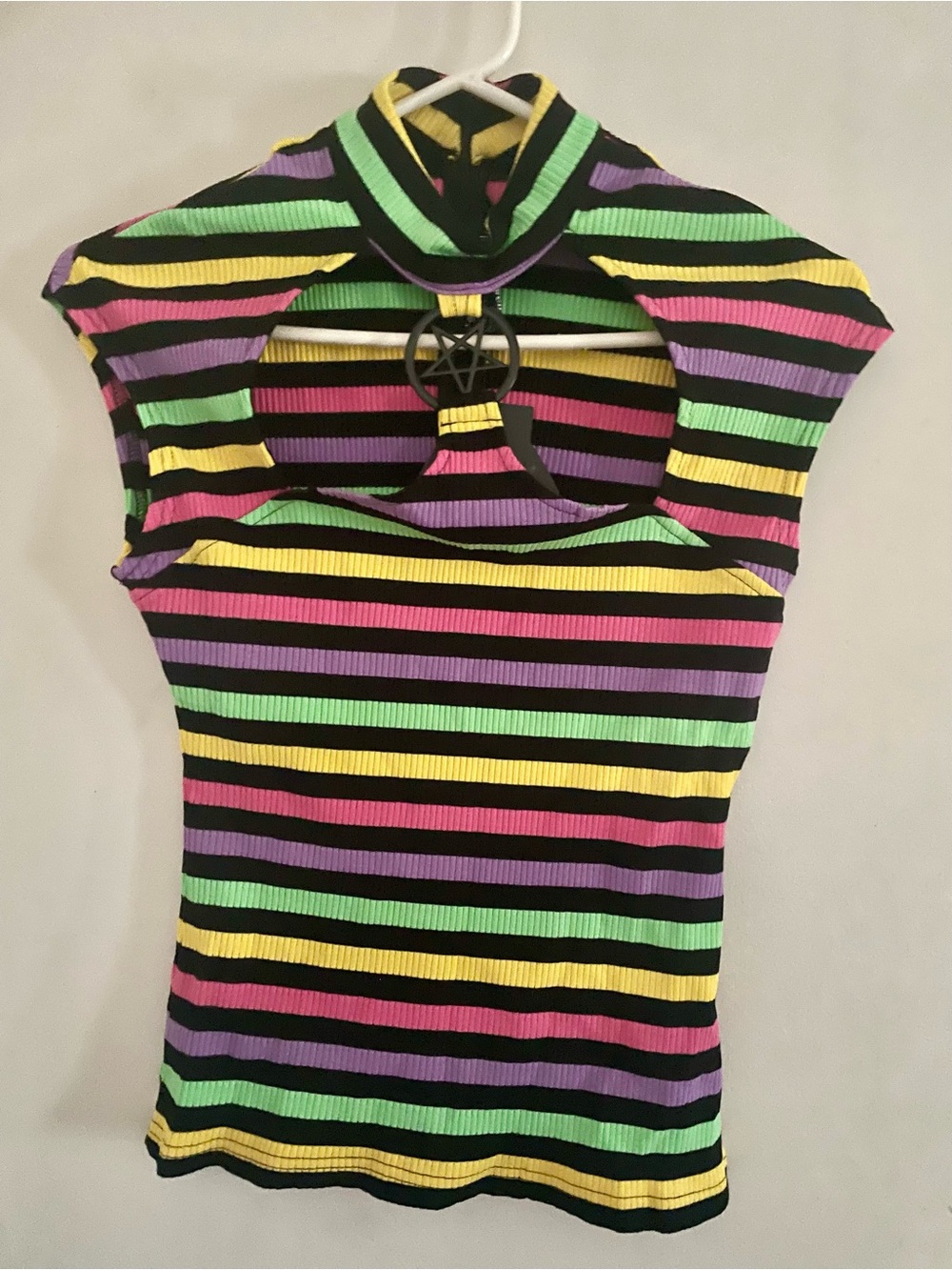 Killstar Striped Cutout Mock Neck Tank Top in Multicolor size small NWT